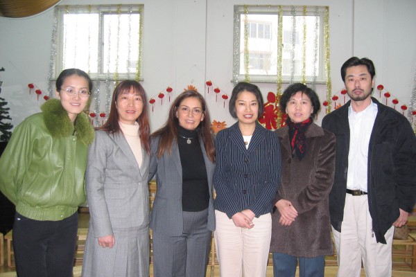 Beijing, China 2004: Kefu and Huisheng Hui, President and Director of 30 kindergartens in Beijing with Sheri Hansen after a training for their staff