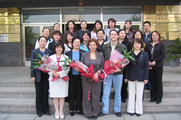 Dalian, China 2006: Sheri after training teachers of a kindergarten in Dalian