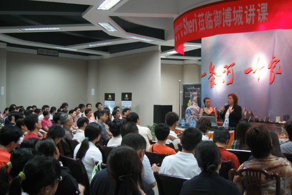 Luoyang, China 2006: Sheri lecturing a group of MBA students